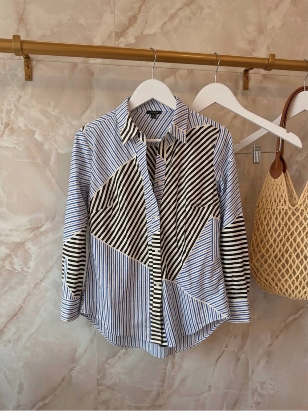 Ann Taylor mixed stripe button-down blouse
